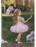 Pink Embroidered Lace Ombre Tulle Pompoms Flower Girl Dress